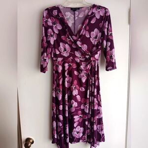 💛Purple Floral Faux Wrap Dress EUC